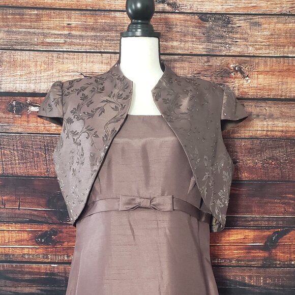 NWOT Jessica Howard Evenings Two Piece Elegant Dress Size 14P Brown Beaded - Picture 3 of 10